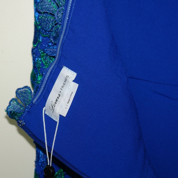 NWT Lovers + Friends Teagan Gown Lace Floral Blue Green Strapless Mermaid Sz LG - Picture 9 of 10